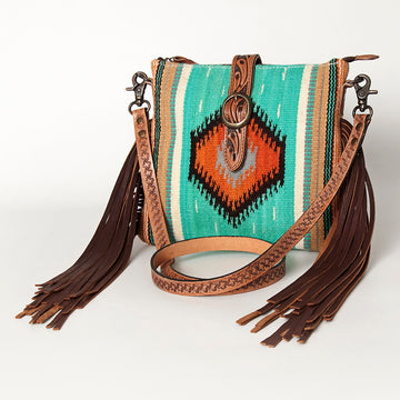 American Darling Cross Body Saddle Blanket Fabric Genuine Leather Western Women Bag | Black Handbag Purse Crossbody for Cute